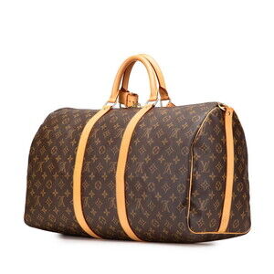 Louis Vuitton Monogram Bag Keepall Shoulder Leather Bandouliere Boston Brown